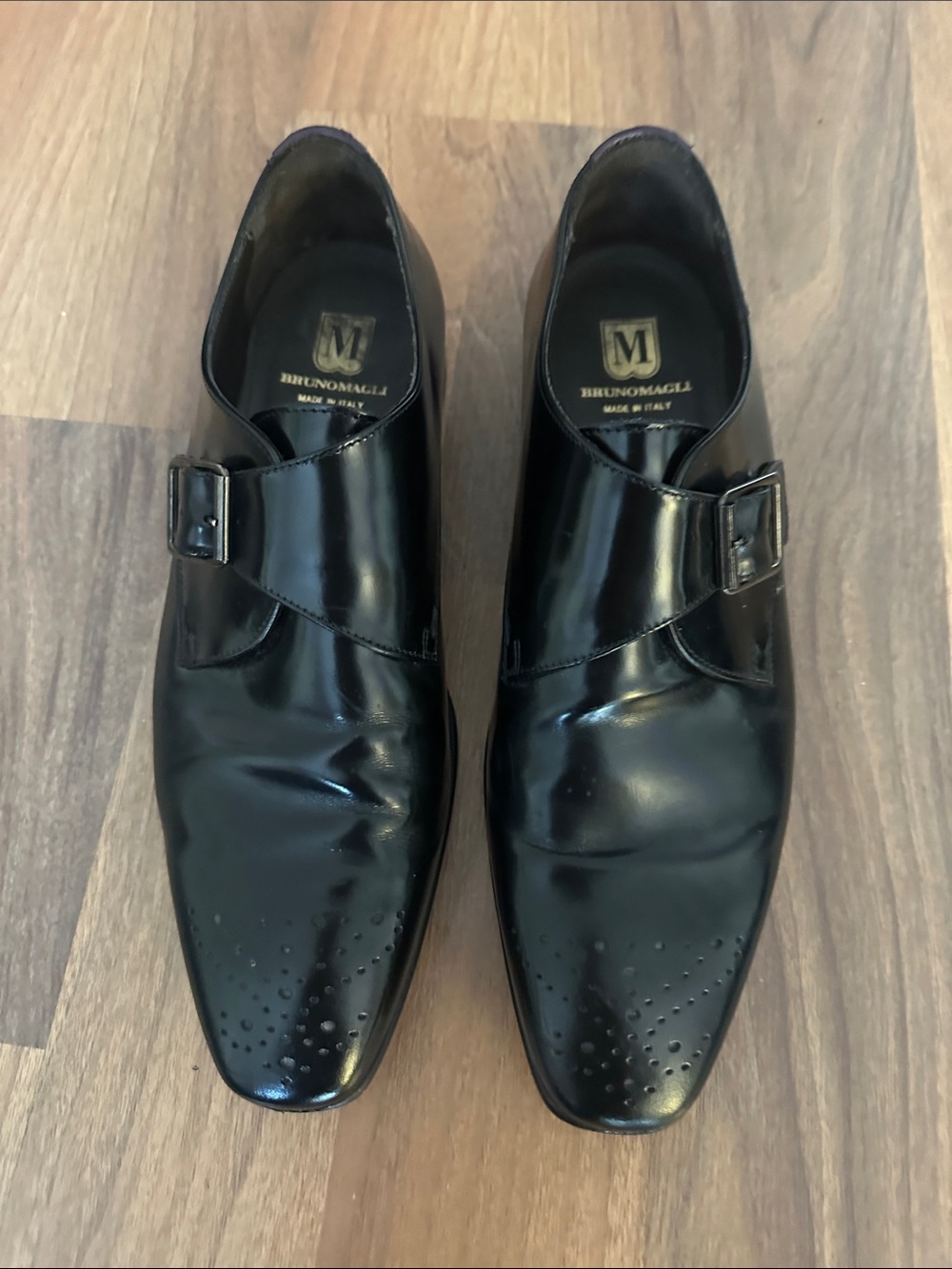 Bruno Magli Black Patent Leather Monk Strap Oxfords